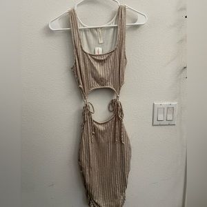 May Pink Cut Sparkly Gold Dress